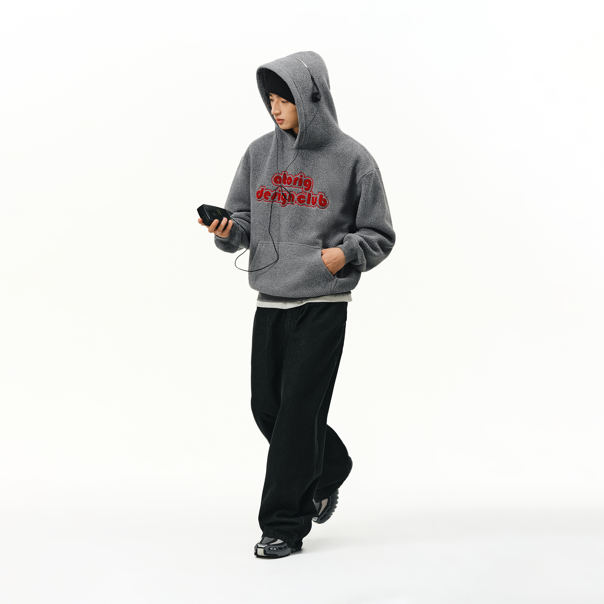 ATRY羊羔毛复古字母刺绣连帽卫衣