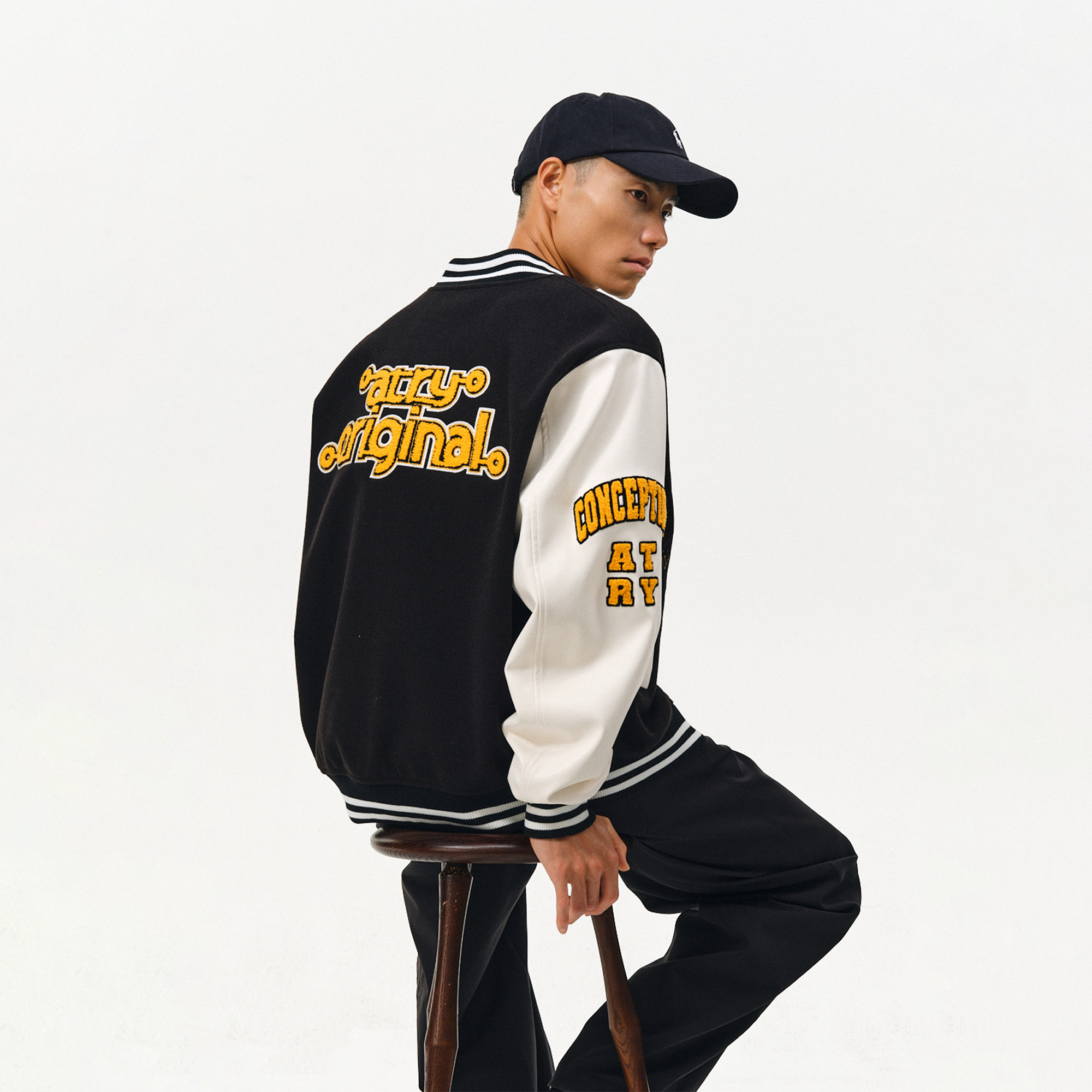 撞色拼接夹克男字母刺绣美式复古