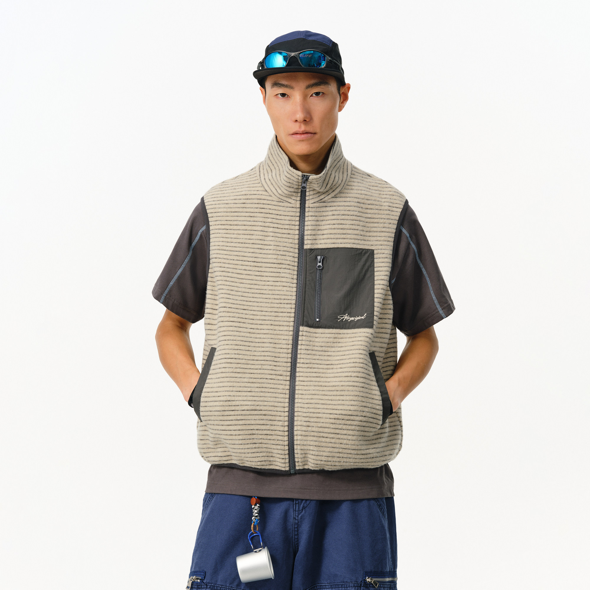 ATRY复古条纹马甲男款春季新款户外休闲拉链撞色立领工装背心外套,男装,常规马甲,淘宝优惠券,粉丝福利购,淘宝优惠卷