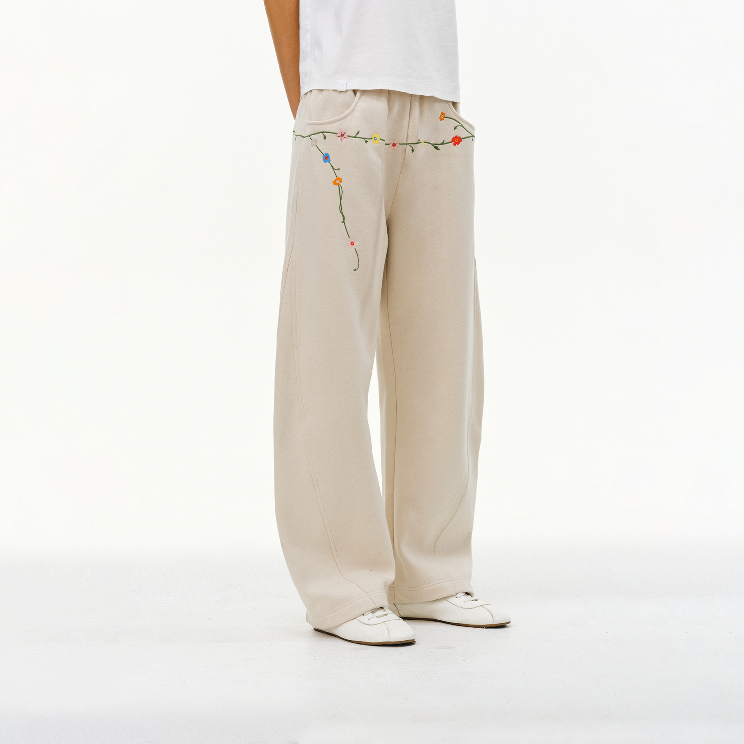 ATRY花卉刺绣休闲裤复古卫裤保暖