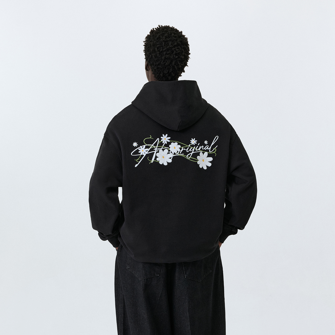 ATRY花卉logo系列小雏菊刺绣连帽卫衣 秋冬季国潮牌宽松情侣帽衫