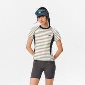 ATRY撞色条纹拼接T恤女春夏新款 打底衫 潮牌复古运动圆领修身 短袖