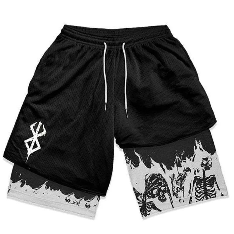 2024 New Anime Berserk 2 in 1 Gym Shorts for Men Active Athl