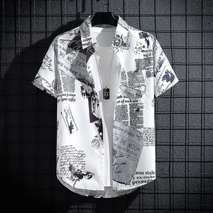 print shirts sleeved Men short thin male and