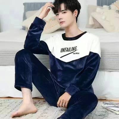 2024 New Coral Fleece Sleepwear for Man Thickening Round Nec