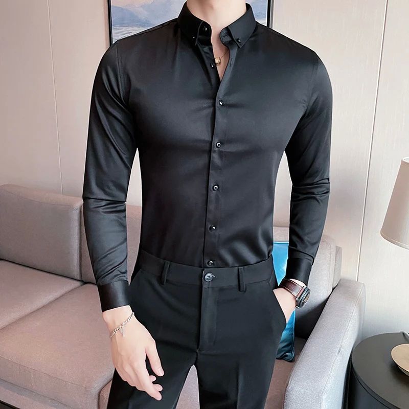 Camisas De Hombre New Work Wear Solid Long Sleeve Social Shi