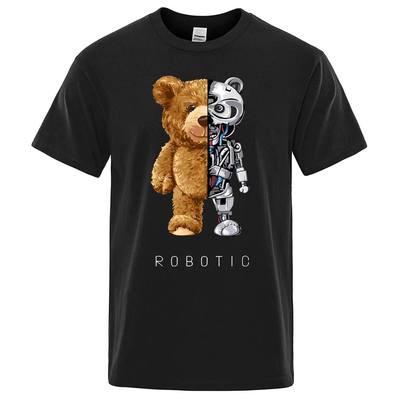 Funny Teddy Bear Robot Tshirt Robotic Bear Men Short Sleeve
