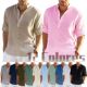 Men New Casual Shirt Loose Long Linen Sleeve Color Solid