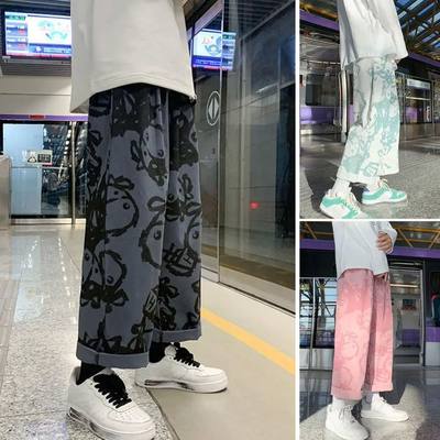 Wide Leg Pants Streetwear Mid-rise Elastic Waistband Drawstr