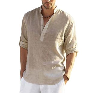 Casual Linen Cotton Loose Long Shirt Men New Blouse Tops