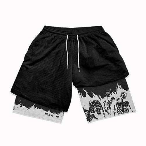 Men's Gym Shorts Printed Black Double Layer 2-in-1 Quick-dry-封面