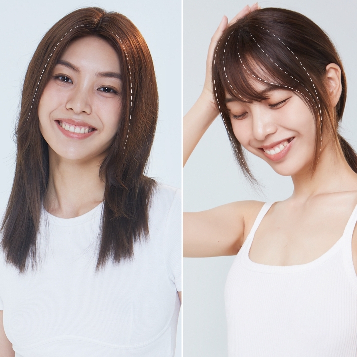 LUCY LEE八字空气刘海假发隐形蕾丝网全真人发遮白发头顶补发片女