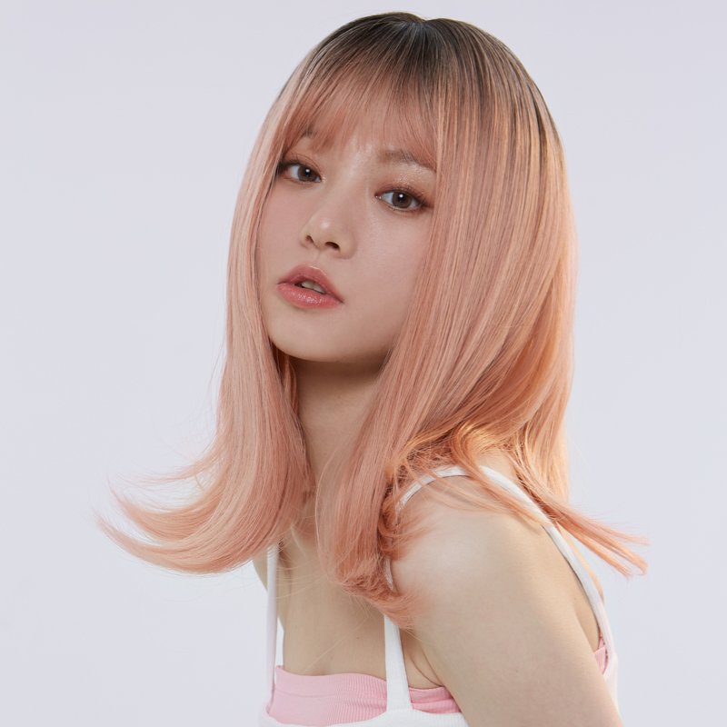 LUCY LEE西柚粉渐变外扣俏皮中长发过肩假发刘海自然透气整顶头套