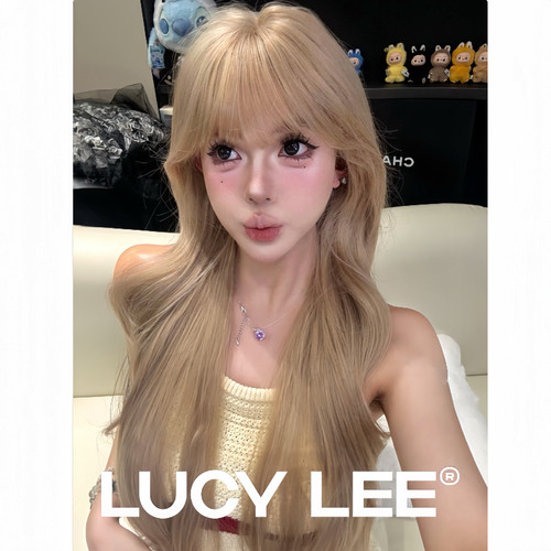 LUCYLEE【金发女高-免修剪】精修刘海金沙长卷发假发女全头发套