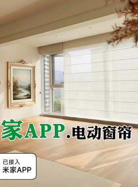 电动双层日夜罗马帘蜂巢窗帘遮光新款亚麻适用米家客厅飘窗木百叶