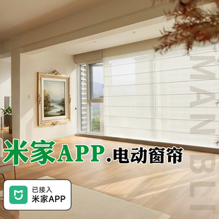 电动双层日夜罗马帘蜂巢窗帘遮光新款亚麻适用米家客厅飘窗木百叶