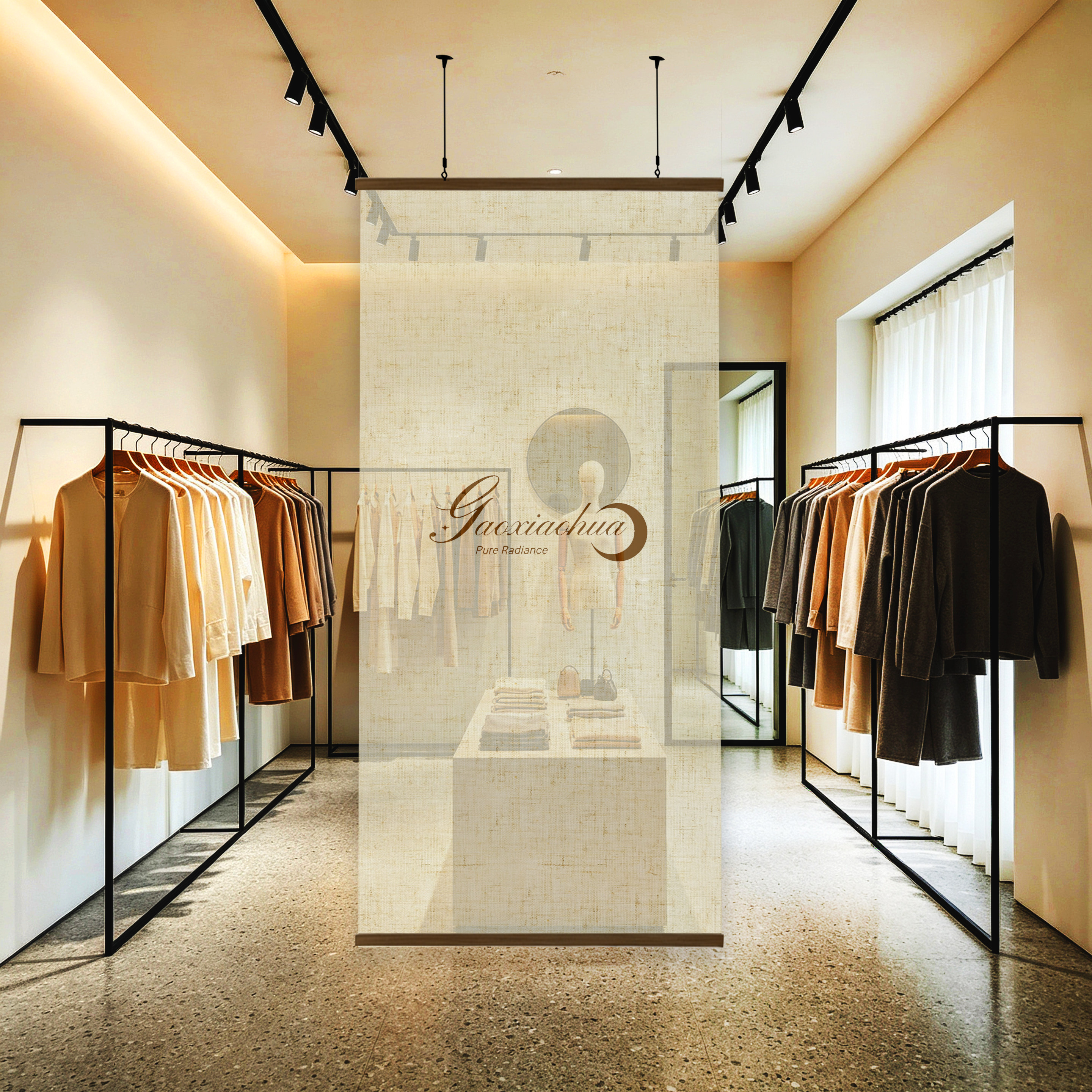 定制logo服装店橱窗纱遮挡帘