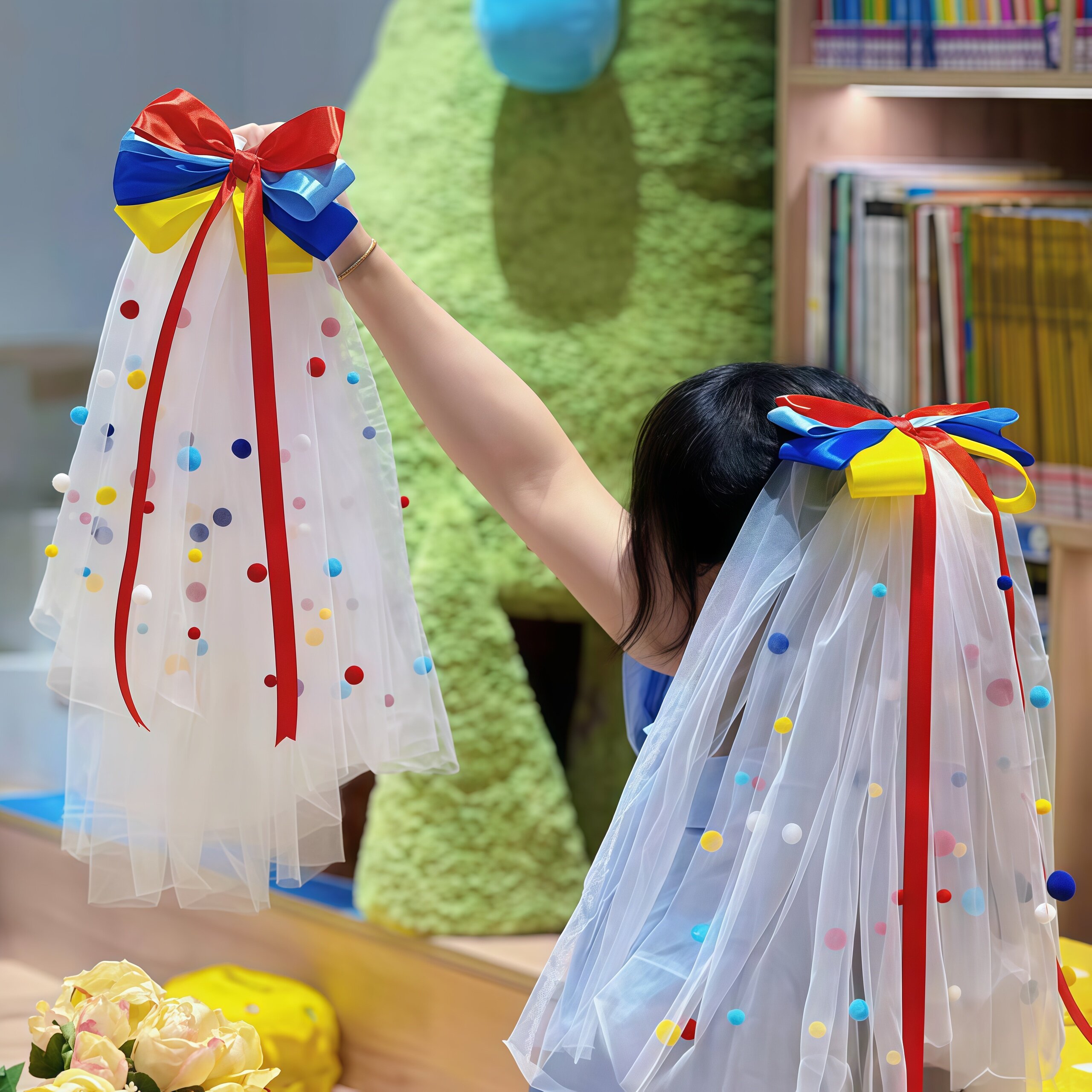 六一儿童节白雪公主蝴蝶结头纱幼儿园亲子活动道具流苏飘带发夹