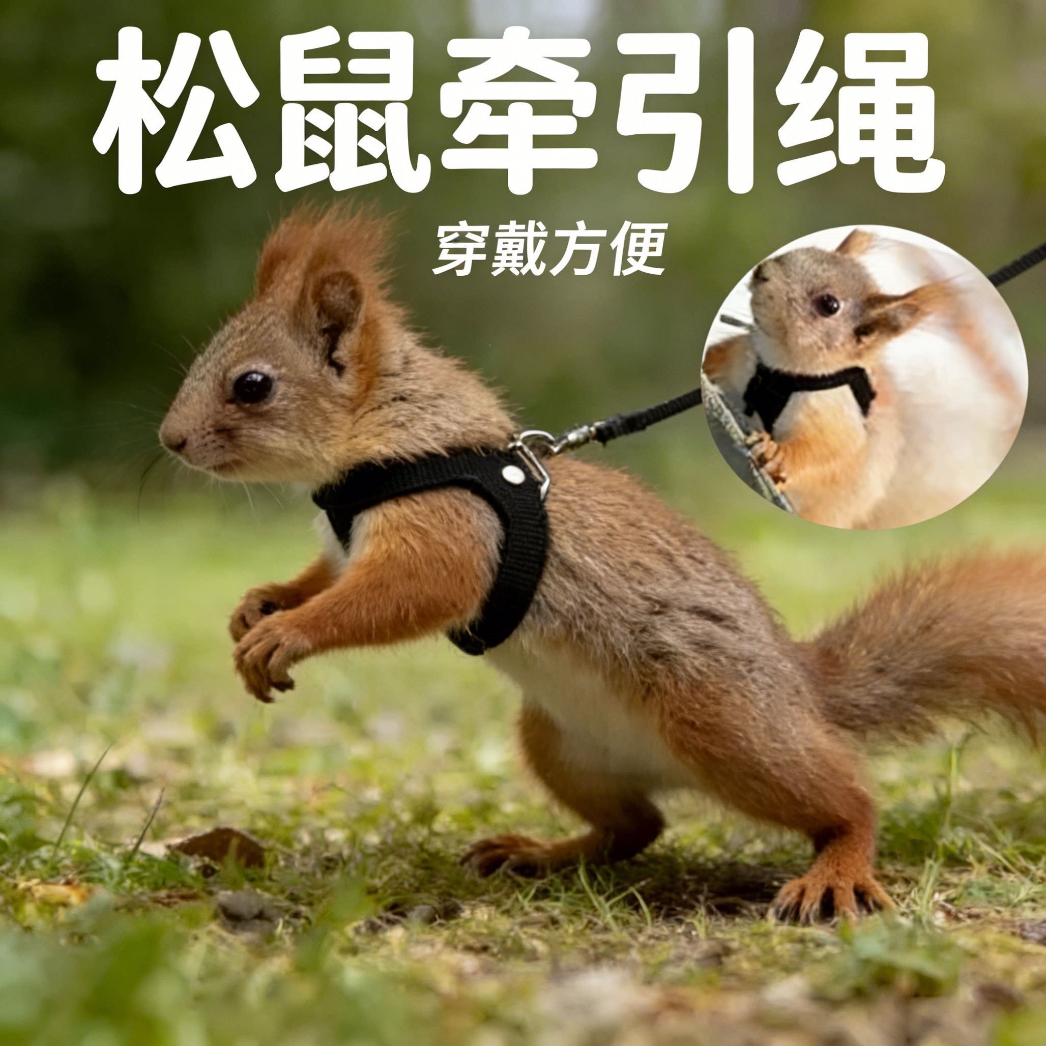 松鼠专用背带式牵引绳外出背心项圈防咬外出带链子脖绳宠物用品