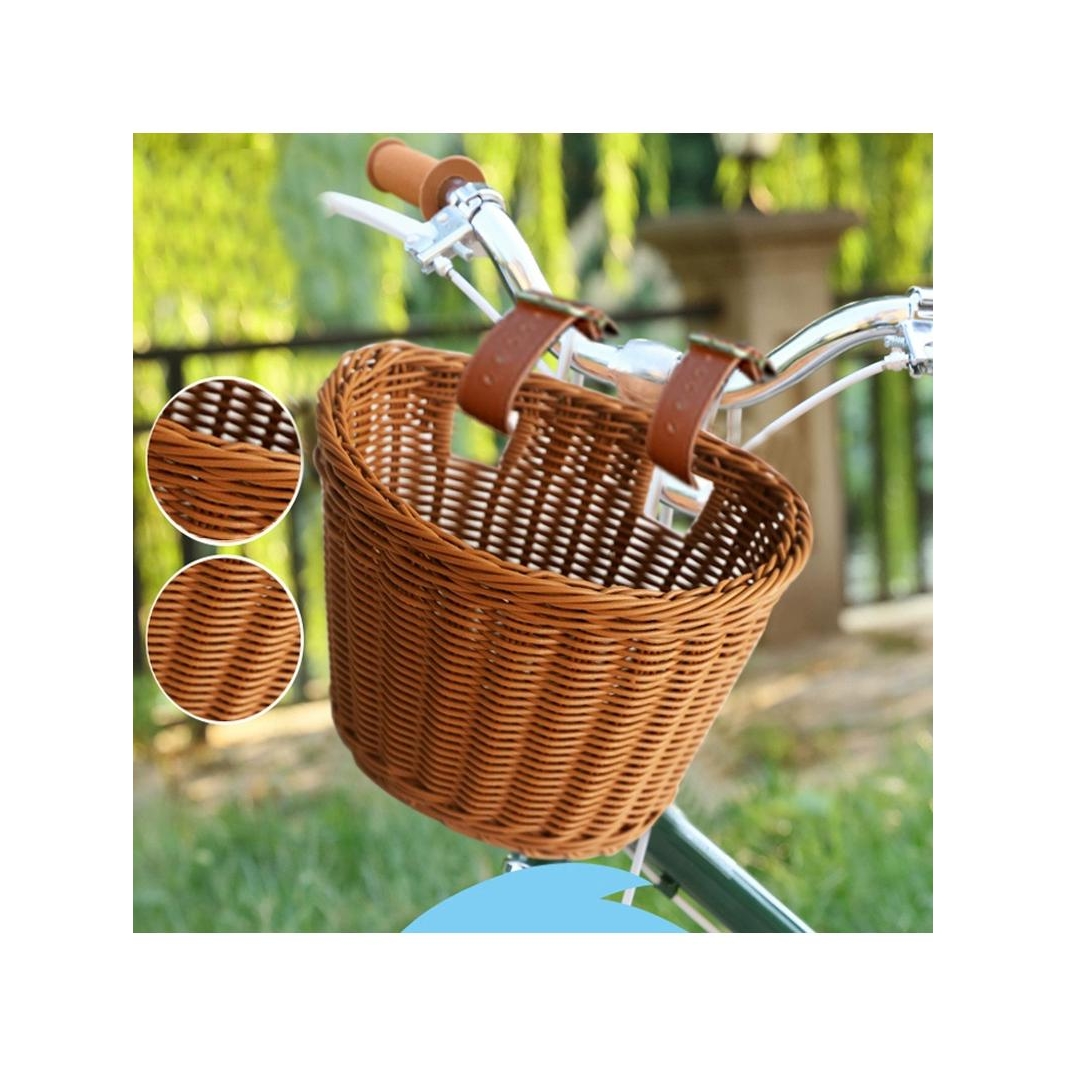 儿童自行车车筐防雨前置车篮仿藤编塑料车筐折叠车电瓶电动车菜篮