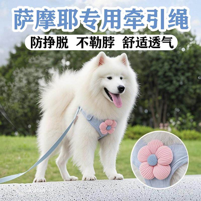 萨摩耶专用牵引绳胸背遛狗链子中大型犬外出狗狗背带背心宠物用品