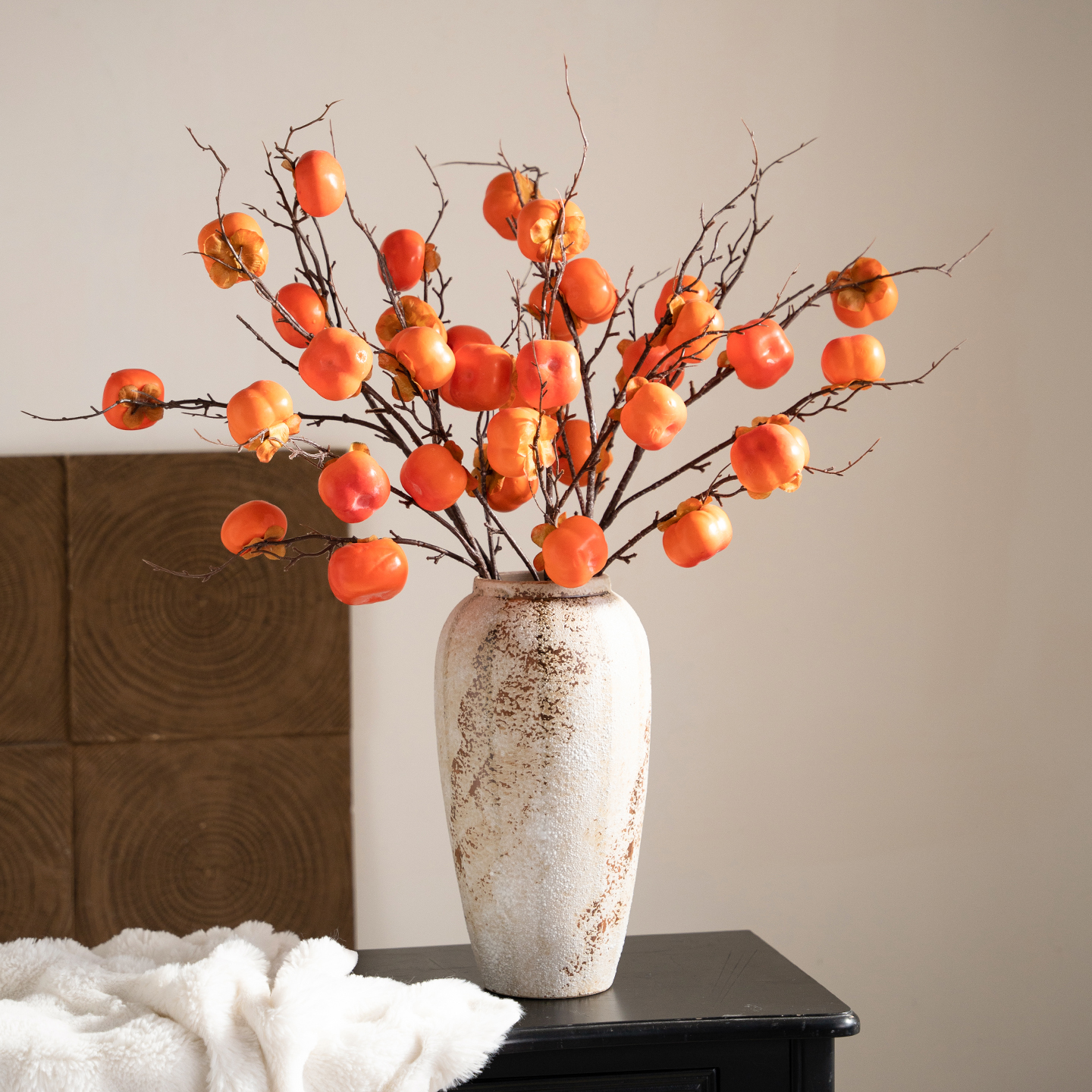 高级感仿真柿子果假花干花摆设