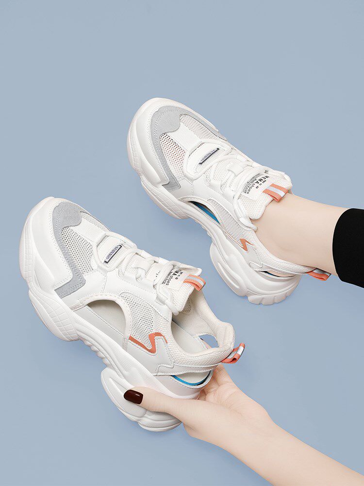 透气老爹鞋女款2023夏季新款网面薄款网鞋休闲运动镂空小白鞋妈妈