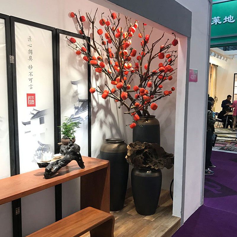 仿真柿子树石榴树果树大型落地花艺软装饰品高档会所酒店展厅装饰