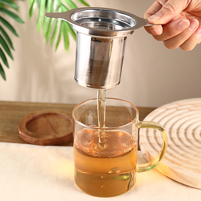 304不锈钢茶漏带盖过滤网过滤器 飘逸杯茶水分离养生杯玻璃泡茶杯