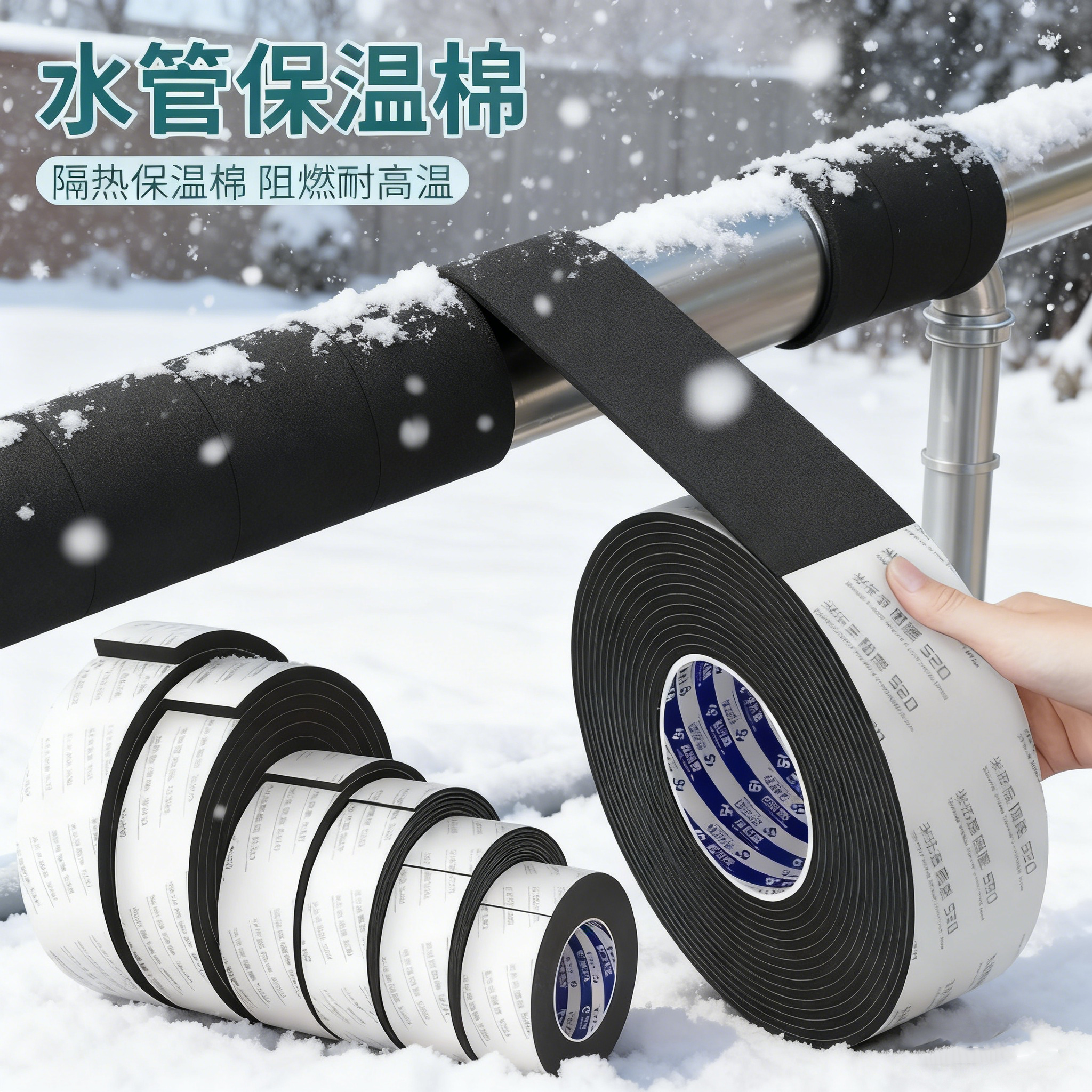 水管防冻保温棉胶带暖气管隔热保护套室外管道防晒缠绕带户外加厚包自来水管道冬天防爆强力泡棉eva单面胶带