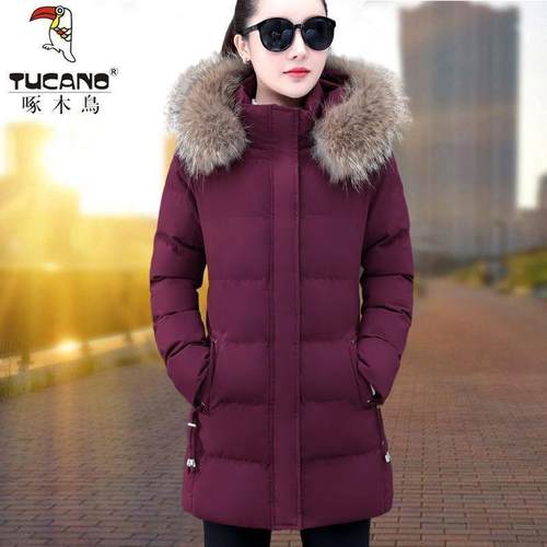 啄木鸟中长款棉服女2025年新款冬