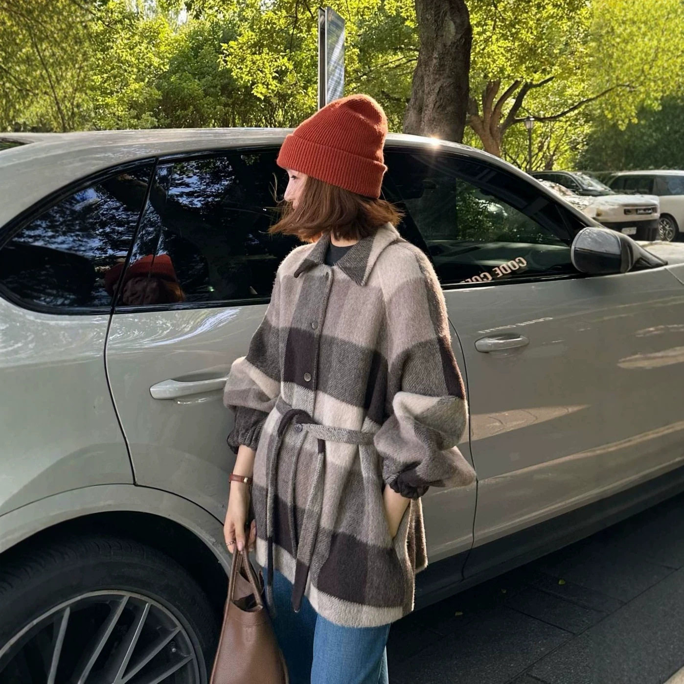 韩系收袖口双面羊毛加厚大衣女