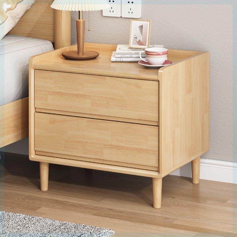 全实木北欧橡胶木岩板床头柜家用收纳柜卧室床边柜简易小型35cm深