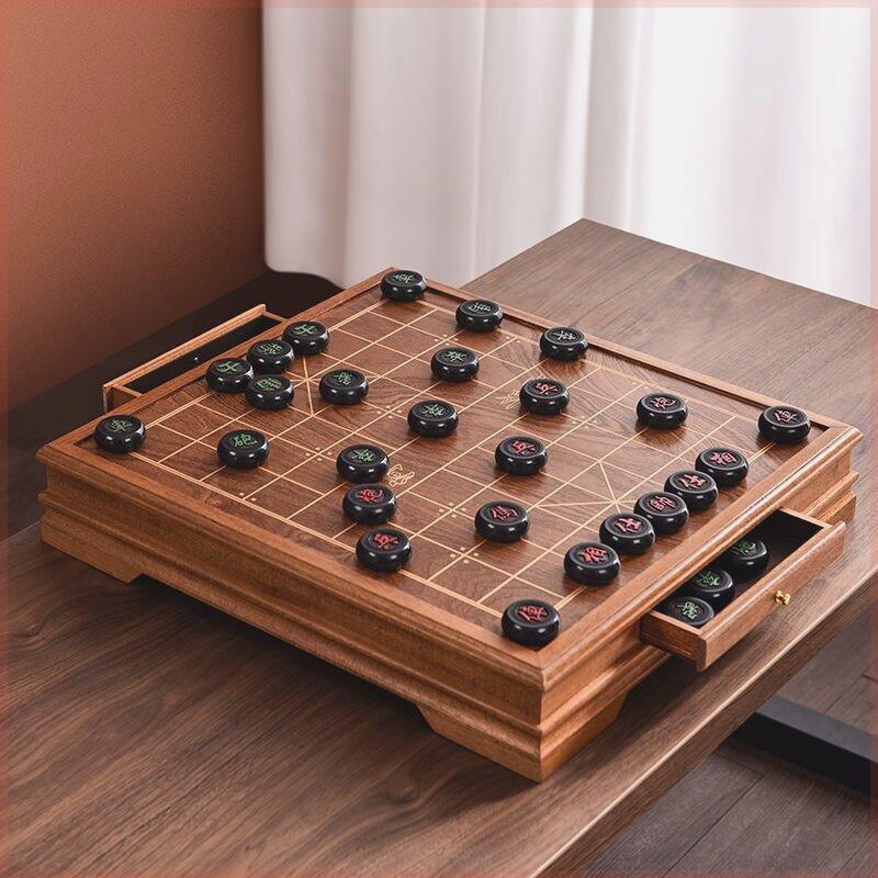 象棋中国象棋棋盘棋桌棋墩多合一带抽屉全套高档实木红木花梨木