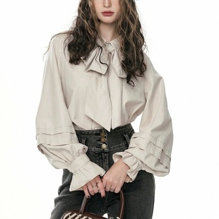 衬衫 复古宫廷风蝴蝶结长袖 女百搭外套上衣 美式 妖精2025春秋新款