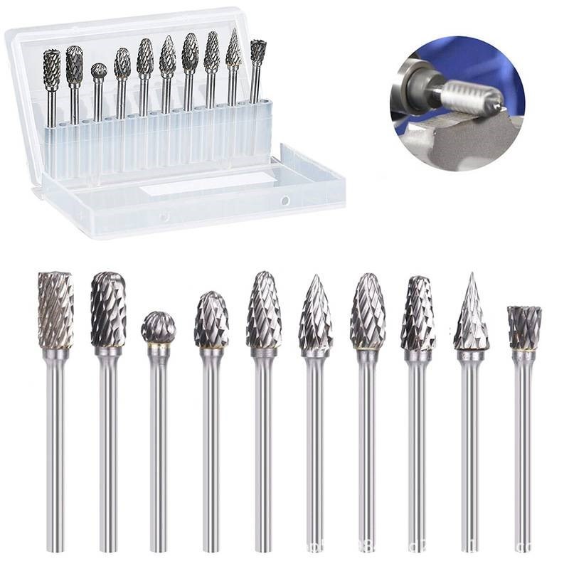 10pc3*6双槽钨钢磨头硬质合金旋转锉打K磨头套装木工木雕根雕铣刀