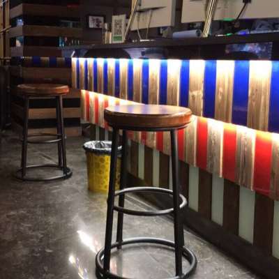美式铁艺休闲椅复古吧台椅实木酒吧椅子做旧圆吧凳高脚餐椅咖啡椅