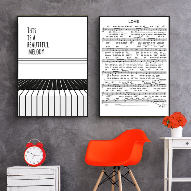 现代简约黑白线条挂画钢琴房乐谱