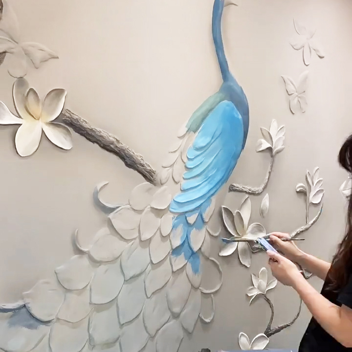 抖音壁画师佳佳款墙面浮雕画雕刻墙面画壁画材料矿物沙料艺术细料