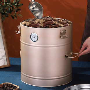 不锈钢陈皮桶茶叶桶大口径加厚存放密封罐储存罐防潮防虫带湿度表