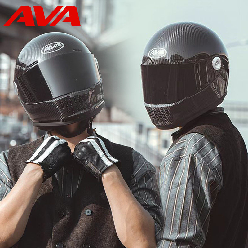 新款ava王朝碳纤维头盔摩托车全盔男女国潮赛机车复古头盔