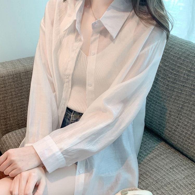 KATTERLLG2025年夏季新款薄款防晒长袖衬衫女通勤Polo领百搭衬衣