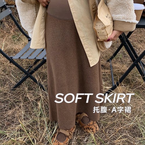 孕妇冬季针织高腰显瘦A字半身裙