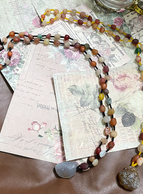 复古阿拉善玛瑙戈壁石项链原石七彩糖果葡萄干时尚百搭毛衣链