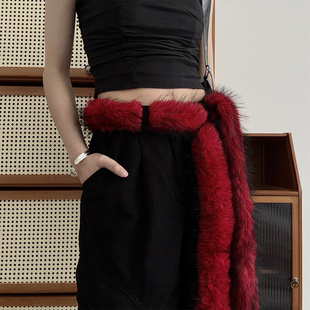 红色毛毛腰带女款 饰 爵士跳舞腰搭朋克y2k腰间配饰氛围穿搭腰链装