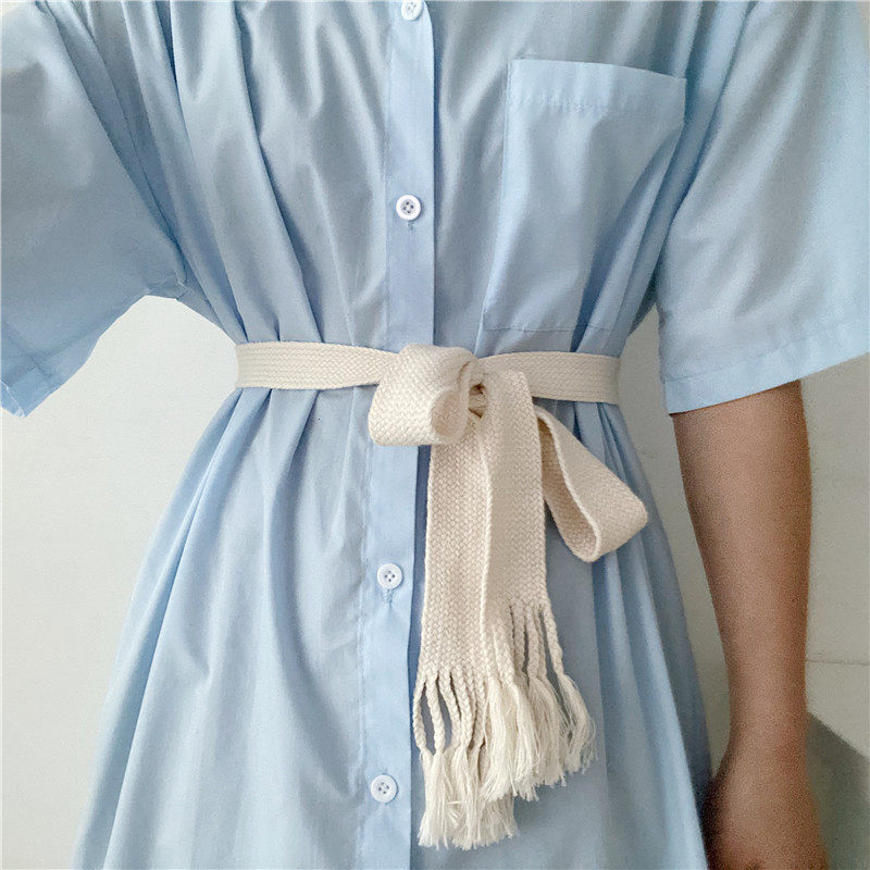 编织打结腰带女收腰ins风流苏装饰百搭配连衣裙子外套毛衣腰封夏