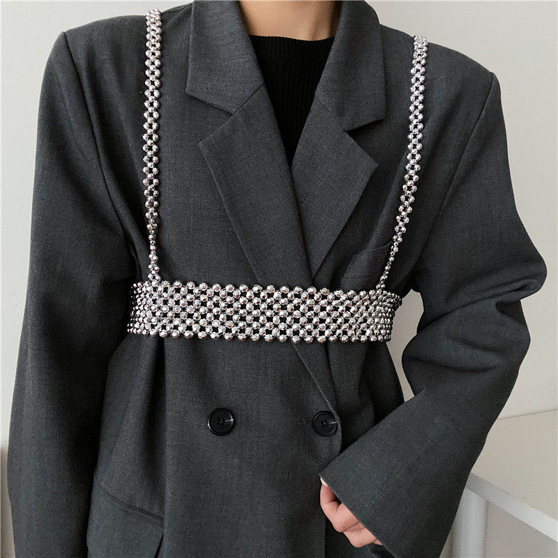 背带腰带女珍珠串珠高级感ins风夏季配西装衬衫收腰腰封配饰时尚