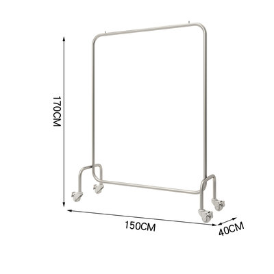 服装店展示架落地式挂衣杆不锈钢拉丝银色带轮子女装店货架陈列架