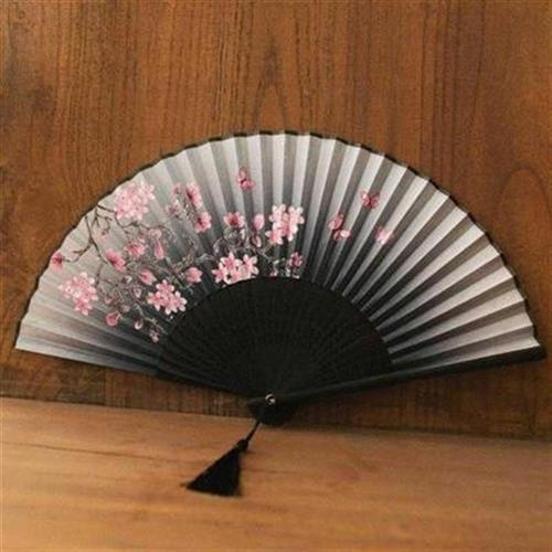中国风扇子手工红色宫廷古典折叠十里桃花迷你羽毛纸