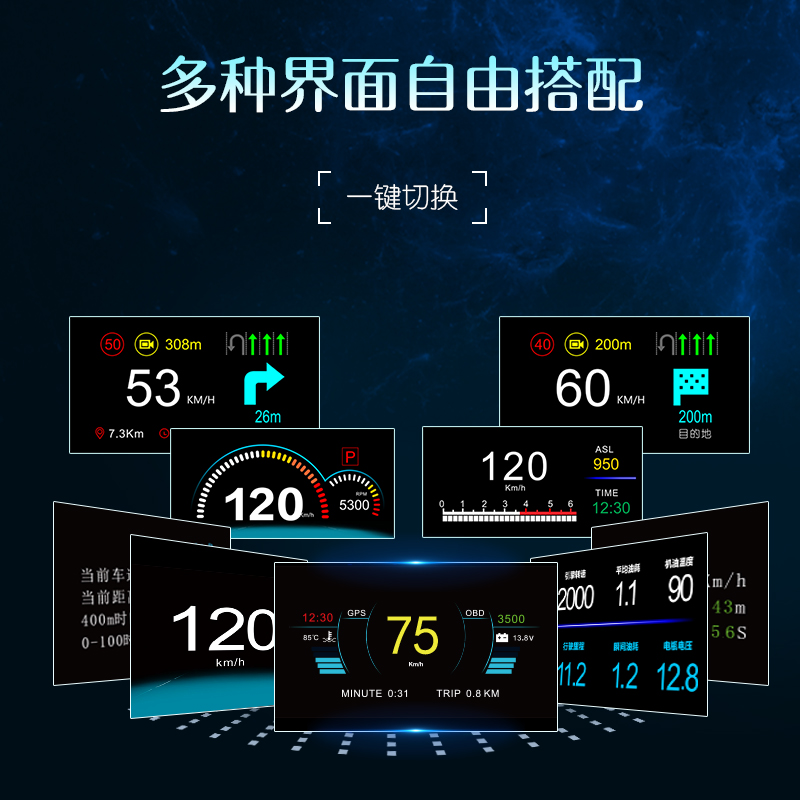 汽车HUD通用车载抬头显示器无线导航OBD速度智能高清悬浮投影仪表